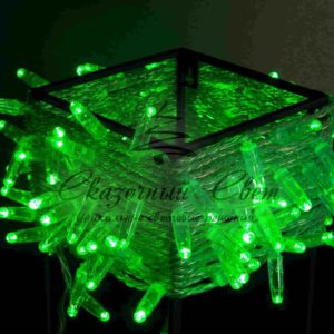 Светодиодная гирлянда нить 10м, 24В, статика, прозрачный провод, зеленая
