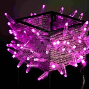 Светодиодная гирлянда нить 10м, 24В, статика, прозрачный провод, розовая