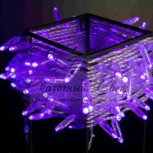 Светодиодная гирлянда нить 10м, 24В, статика, прозрачный провод, фиолетовая