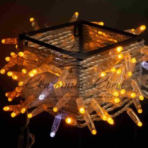 Светодиодная гирлянда нить 10м, 24В, флэш, прозрачный провод, желтая