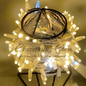 Светодиодная гирлянда нить 10м, 24В, флэш, белый провод, теплая белая