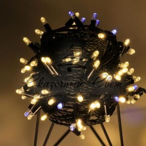 Светодиодная гирлянда нить 10м, 24В, статика, черный провод, теплая белая