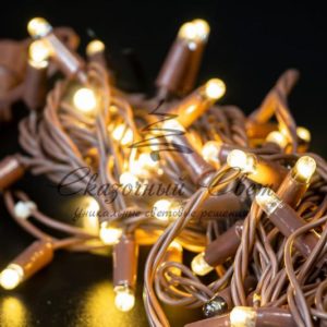Светодиодная гирлянда нить 10м, 24В, статика, коричневый провод, теплая белая