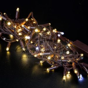 Светодиодная гирлянда нить 10м, 24В, флэш, коричневый провод, теплая белая