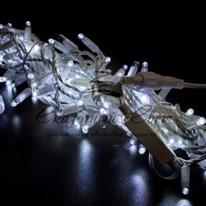 Светодиодная гирлянда нить 10м, 24В, белая резина 2,3 мм, статика, белый провод, белая