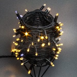 Светодиодная гирлянда нить 10м, 24В, флэш, черный провод РЕЗИНА, теплая белая