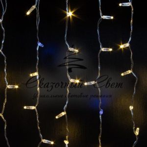 Светодиодный занавес 2х1м, флэш, прозрачный провод, теплый белый