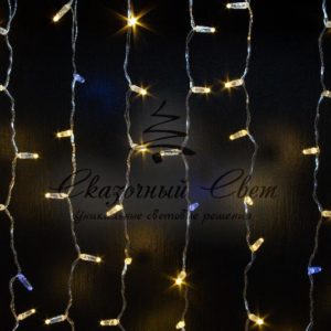 Светодиодный занавес 2х1.5м, флэш, прозрачный провод, теплый белый