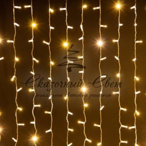 Светодиодный занавес 2х2м, статика, прозрачный провод, теплый белый