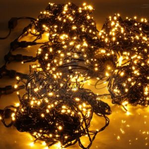 Светодиодная гирлянда спайдер, 5 нитей по 20м, статика, черный провод, желтая