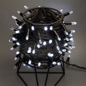 Светодиодная гирлянда нить 10м, 24В, черная резина 2,3 мм, флэш, черный провод, белая