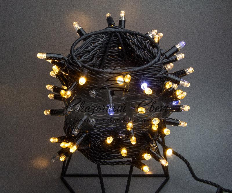 10 м, 220В, флэш, ТЁПЛ.БЕЛЫЙ, черная резина 2,3мм