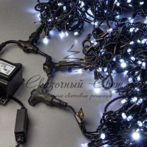 Светодиодная гирлянда спайдер, 3 нити по 20м, колпачок, флэш, черный провод, белая