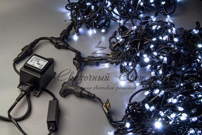 Светодиодная гирлянда спайдер, 3 нити по 20м, колпачок, флэш, черный провод, белая