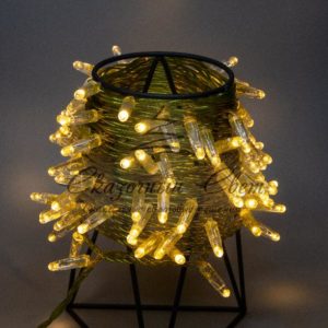 Светодиодная гирлянда нить 10 м, 24В, статика, золотой провод, теплая белая