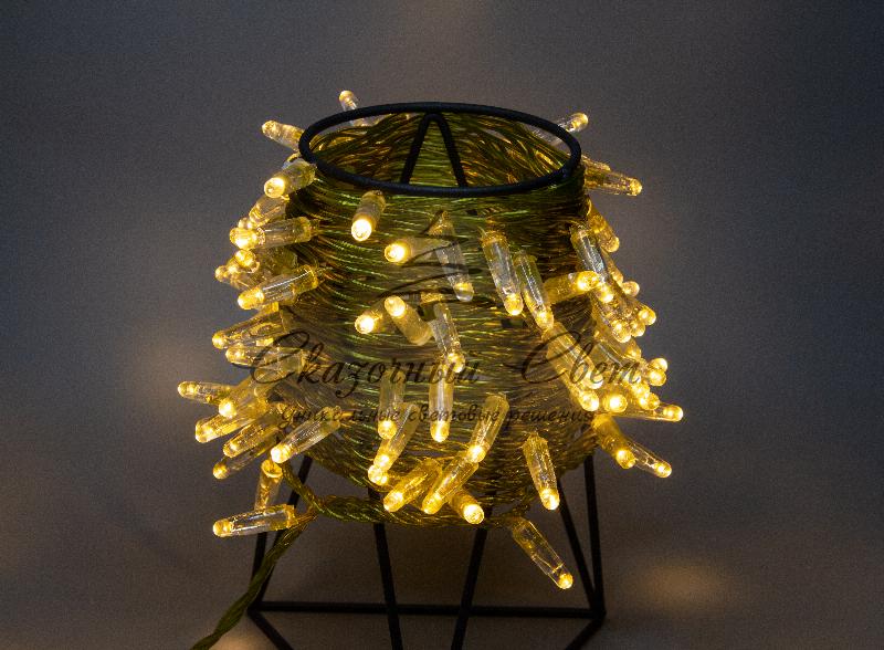 Светодиодная гирлянда нить 10 м, 24В, статика, золотой провод, теплая белая