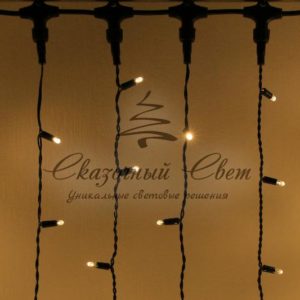 Светодиодный занавес 2х6м, статика, черный провод, теплый белый