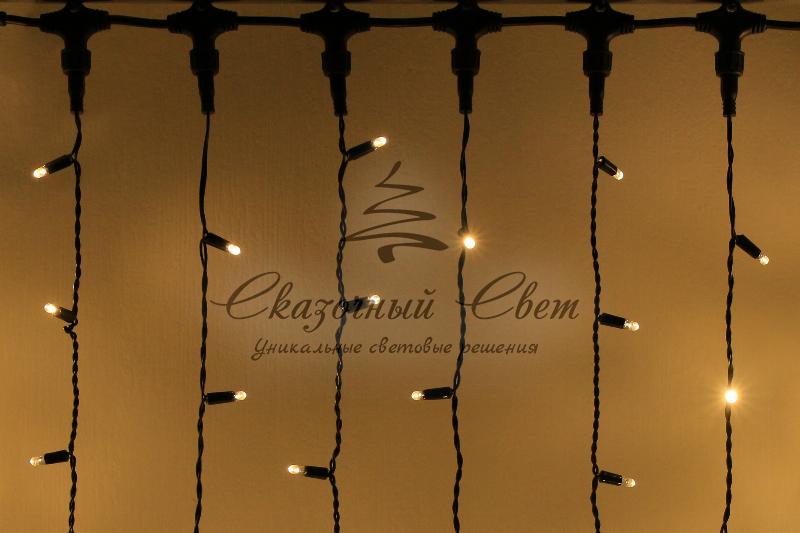 Светодиодный занавес 2х6м, статика, черный провод, теплый белый