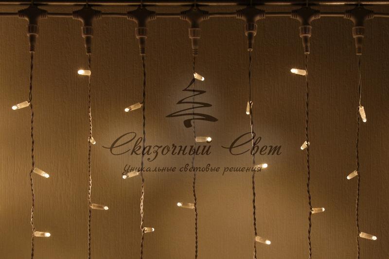 Светодиодный занавес 2х6м, статика, белый провод, теплый белый