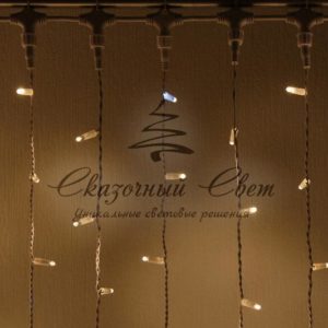 Светодиодный занавес 2х6м, флэш, белый провод, теплый белый