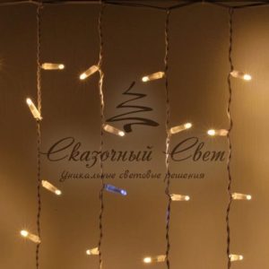 Светодиодный занавес 2х1.5м, флэш, белый провод, теплый белый