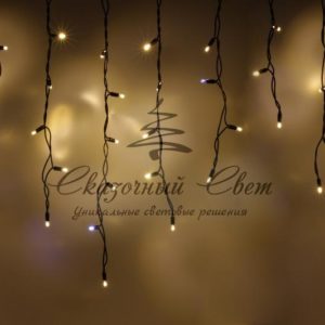 Светодиодная бахрома 3х0.6м, флэш, черный провод РЕЗИНА, теплая белая