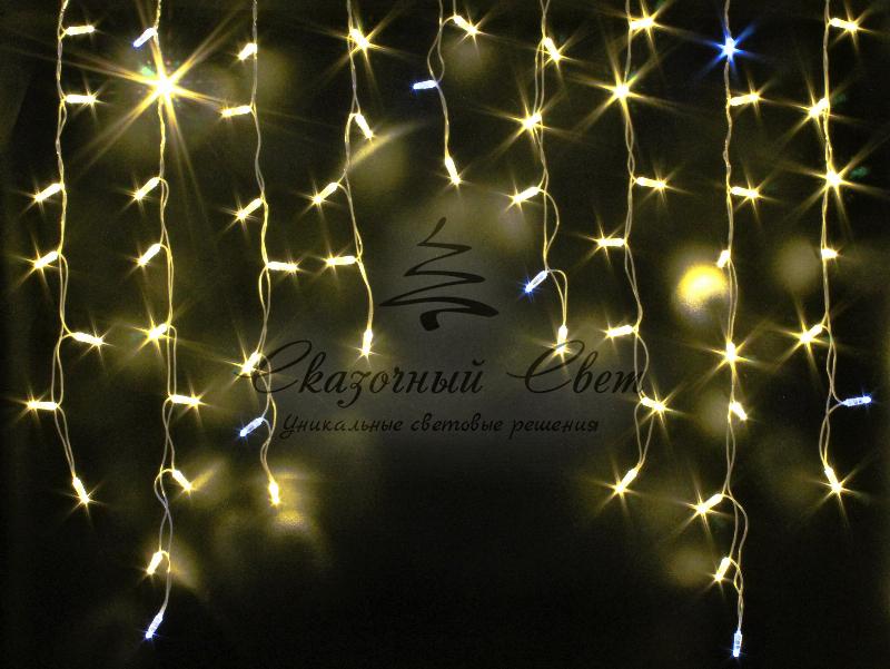 Бахрома 3х0.9 м, флэш, прозрачный провод, теплая белая