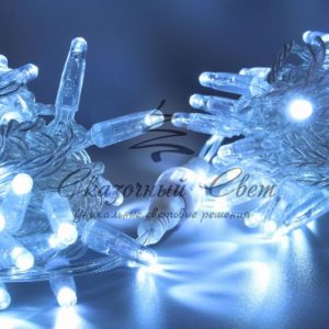 Светодиодная гирлянда нить 10м, 24В, флэш, прозрачный провод, белая