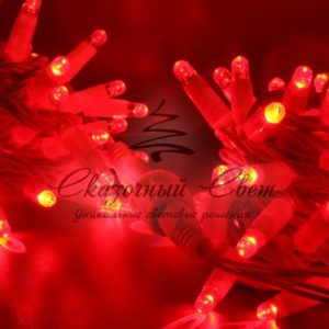 Светодиодная гирлянда нить 10м, 220В, статика, белый провод, красная