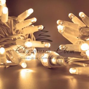 Светодиодная гирлянда нить 10м, 220В, статика, белый провод, теплая белая