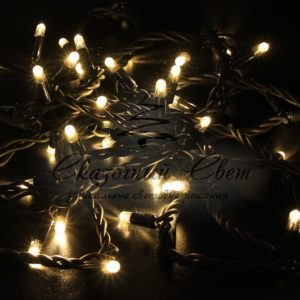 Светодиодная гирлянда нить 10м, 220В, статика, черный провод РЕЗИНА, теплая белая