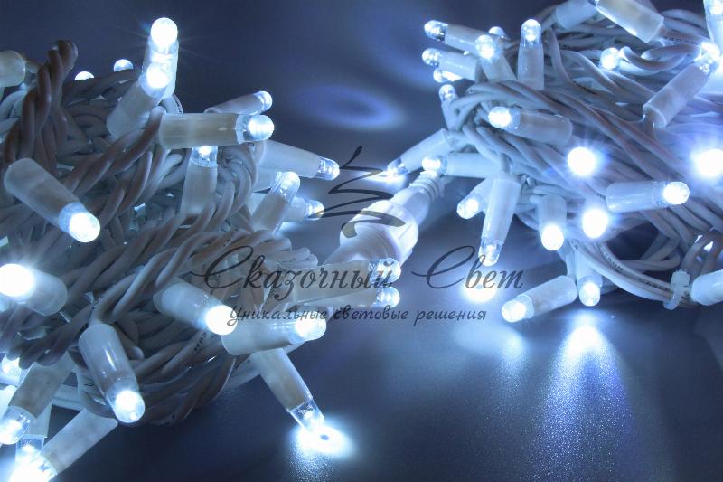 Светодиодная гирлянда нить 10м, 24В, белая резина 2,3 мм, флэш, белый провод, белая