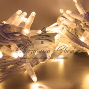 Светодиодная гирлянда нить 10м, 220В, статика, белый провод РЕЗИНА, теплая белая