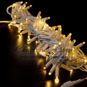 Светодиодная гирлянда нить 10м, 24В, белая резина 2,3 мм, статика, белый провод, теплая белая