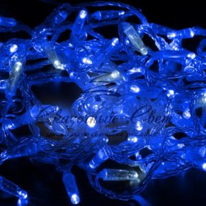 Светодиодная гирлянда нить 10м, 24В, флэш, прозрачный провод, синяя
