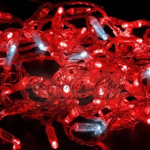Светодиодная гирлянда нить 10м, 220В, флэш, прозрачный провод, красная