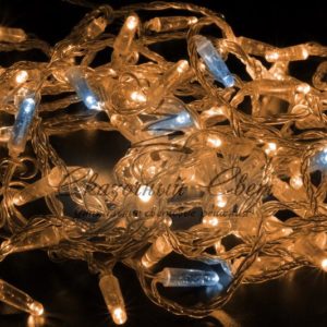 Светодиодная гирлянда нить 10м, 24В, флэш, прозрачный провод, теплая белая