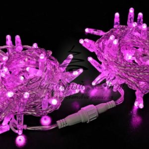 Светодиодная гирлянда нить 10 м, 220В, флэш, прозрачный провод, розовая