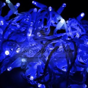 Светодиодная гирлянда нить 10м, 24В, флэш, белый провод, синяя