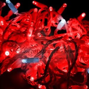 Светодиодная гирлянда нить 10м, 24В, флэш, белый провод, красная