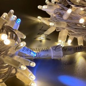 Светодиодная гирлянда нить 10м, 220В, флэш, белый провод, теплая белая