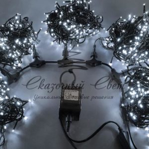 Светодиодная гирлянда спайдер, 5 нитей по 20м, статика, черный провод, белая