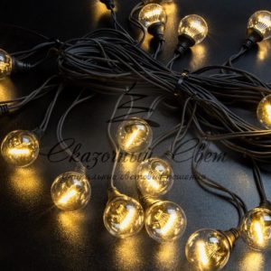 Гирлянда Винтаж, 220В, черная резина, теплый белый