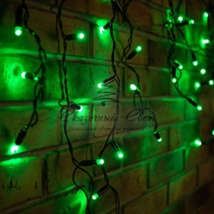 Гирлянда Айсикл (бахрома) светодиодный, 2,4 х 0,6 м, черный провод, 230 В, диоды зелёные, 88 LED NEON-NIGHT