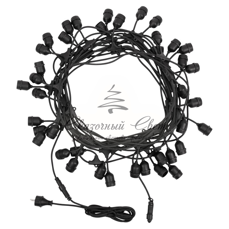 Гирлянда Belt-Light 2 жилы, шаг 40см, 225 подвесных патронов Е27, IP65, черный круглый провод NEON-NIGHT