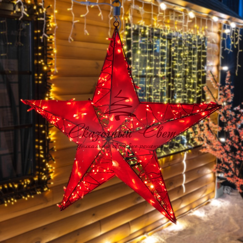 Светодиодная фигура Звезда 100 см, 200 светодиодов, с трубой и подвесом, цвет свечения красный NEON-NIGHT - Image 2