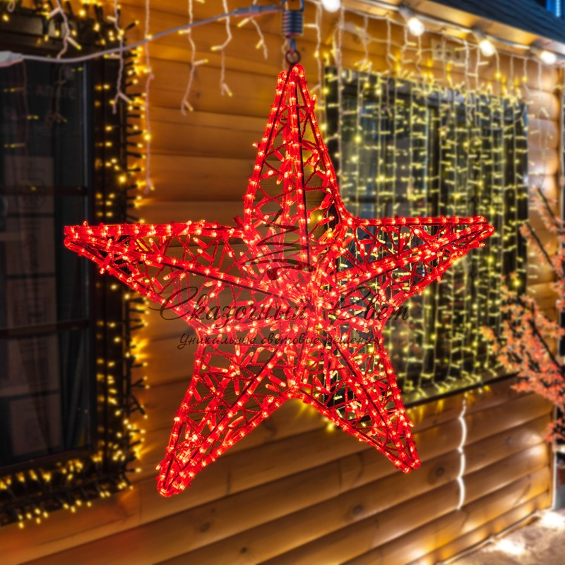 Светодиодная фигура Звезда 80 см, 160 светодиодов, с трубой и подвесом, цвет свечения красный NEON-NIGHT - Image 2