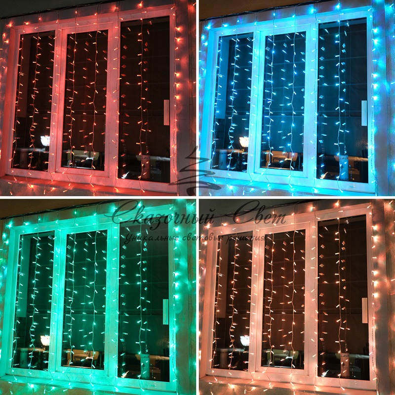 Гирлянда Светодиодный Дождь 2х2м, свечение с динамикой, прозрачный провод, 230 В, диоды RGB, 200 LED - Image 4