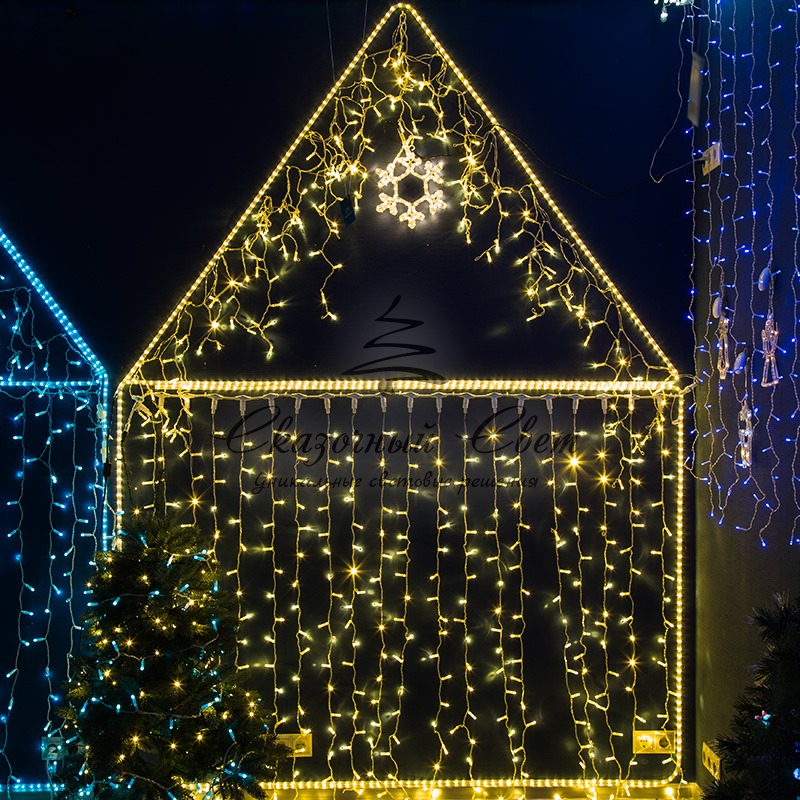 Гирлянда Айсикл (бахрома) светодиодный, 4,8 х 0,6 м, прозрачный провод, 230 В, цвет: Золото, 176 LED - Image 4