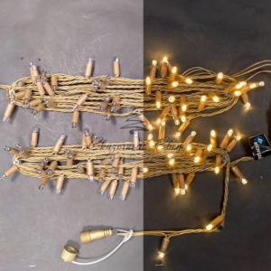 Светодиодная гирлянда 10 м, 100 LED, 220 В, соединяемая, влагозащитный колпачок, двойная изоляция, теплая белая, бронзовый провод